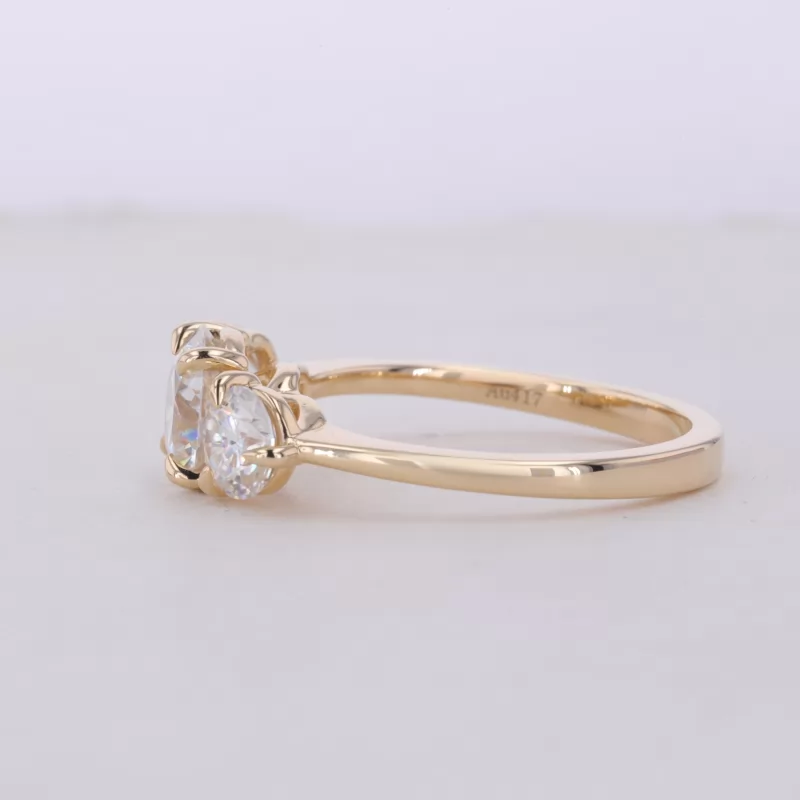 7.3mm Round Brilliant Cut Moissanite 10K Yellow Gold Three Stone Engagement Ring