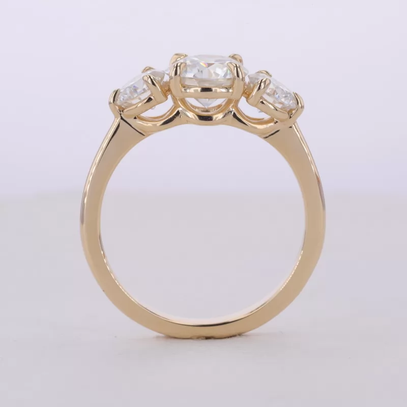 7.3mm Round Brilliant Cut Moissanite 10K Yellow Gold Three Stone Engagement Ring