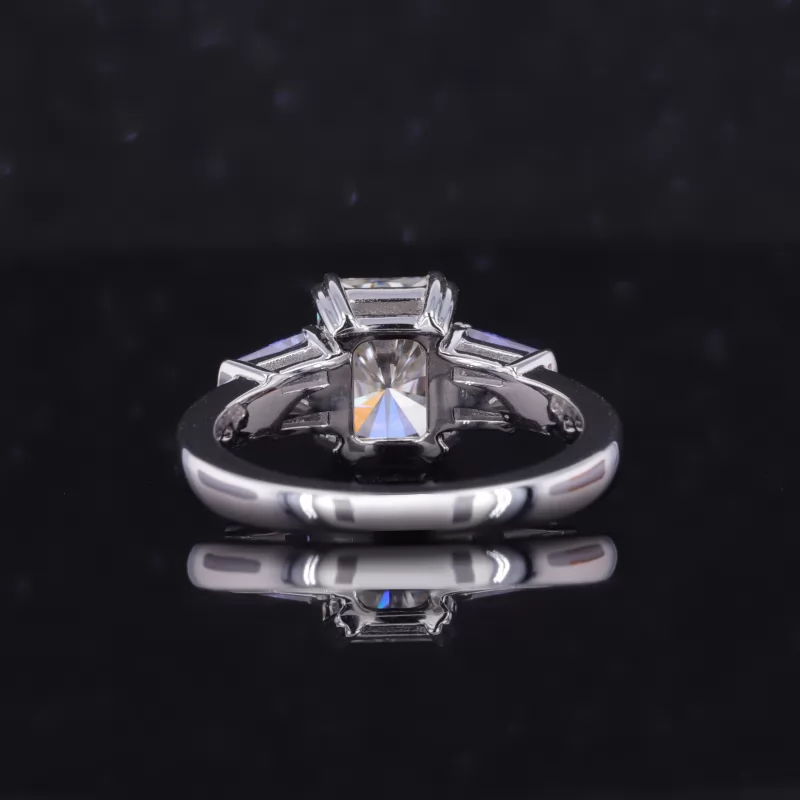 6×8mm Radiant Cut Moissanite 10K White Gold Three Stone Engagement Ring