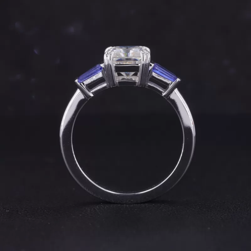 6×8mm Radiant Cut Moissanite 10K White Gold Three Stone Engagement Ring