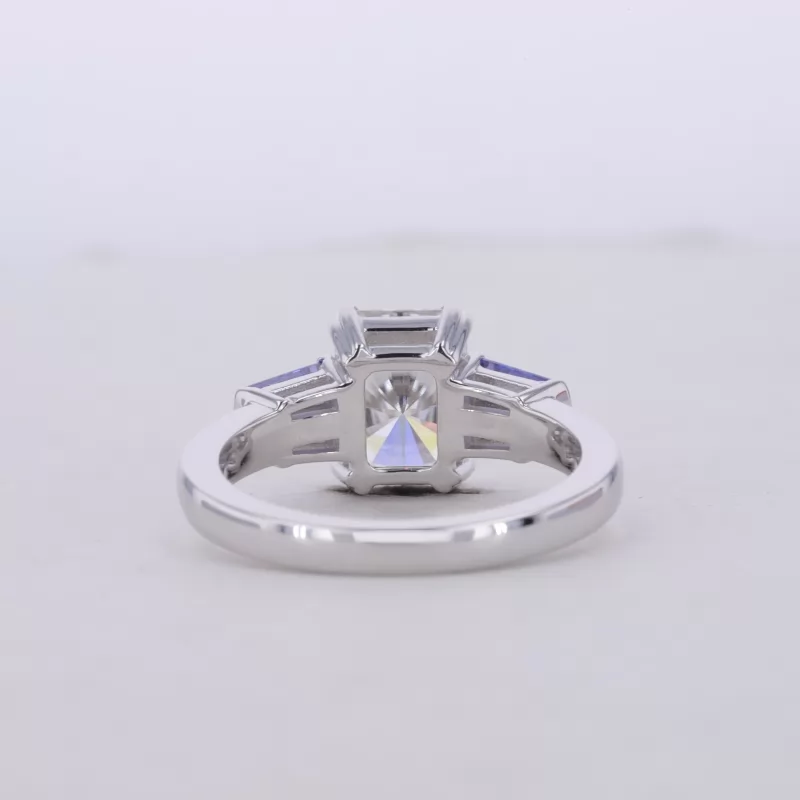 6×8mm Radiant Cut Moissanite 10K White Gold Three Stone Engagement Ring