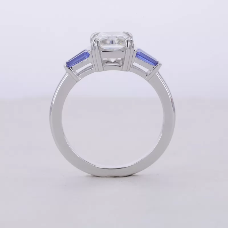 6×8mm Radiant Cut Moissanite 10K White Gold Three Stone Engagement Ring