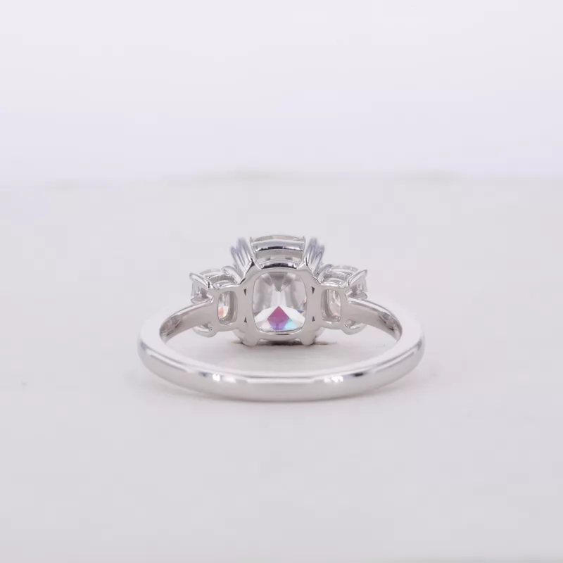 7×8mm Cushion Cut Moissanite 14K White Gold Three Stone Engagement Ring