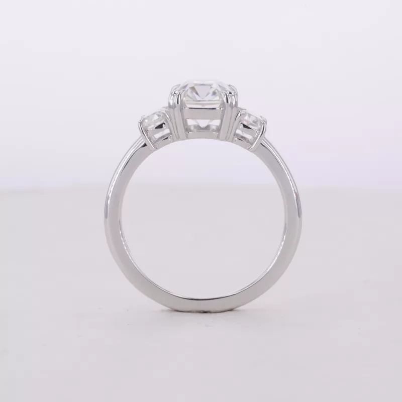 7×8mm Cushion Cut Moissanite 14K White Gold Three Stone Engagement Ring