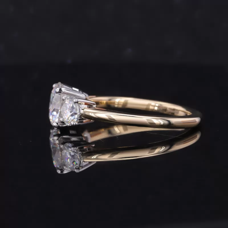 7.5mm Round Brilliant Cut Moissanite 14K Yellow Gold Three Stone Engagement Ring