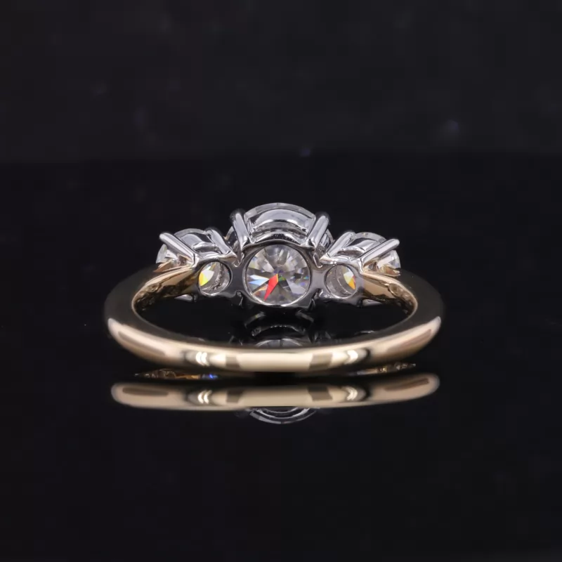 7.5mm Round Brilliant Cut Moissanite 14K Yellow Gold Three Stone Engagement Ring