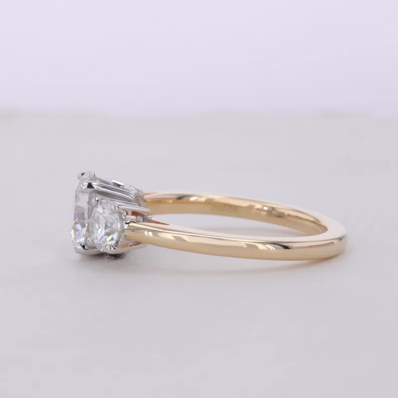 7.5mm Round Brilliant Cut Moissanite 14K Yellow Gold Three Stone Engagement Ring