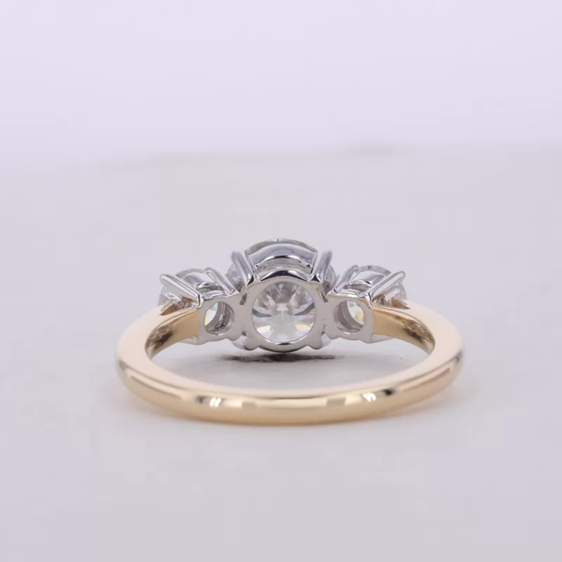 7.5mm Round Brilliant Cut Moissanite 14K Yellow Gold Three Stone Engagement Ring