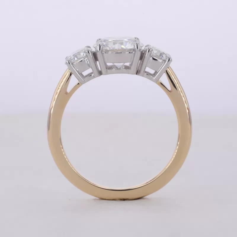 7.5mm Round Brilliant Cut Moissanite 14K Yellow Gold Three Stone Engagement Ring