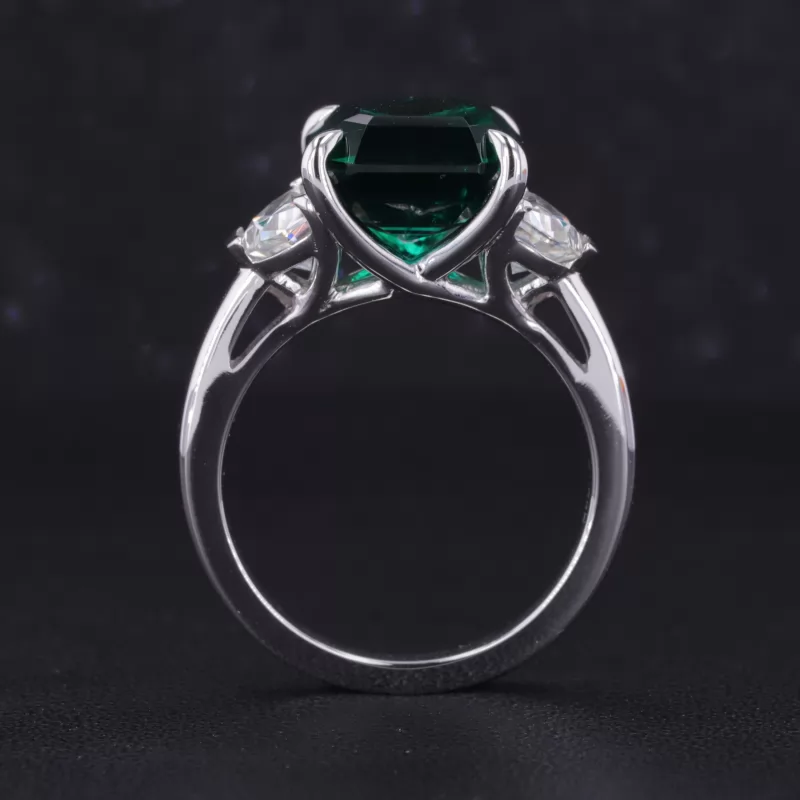 10×10mm Asscher Cut Lab Grown Emerald 14K White Gold Three Stone Engagement Ring
