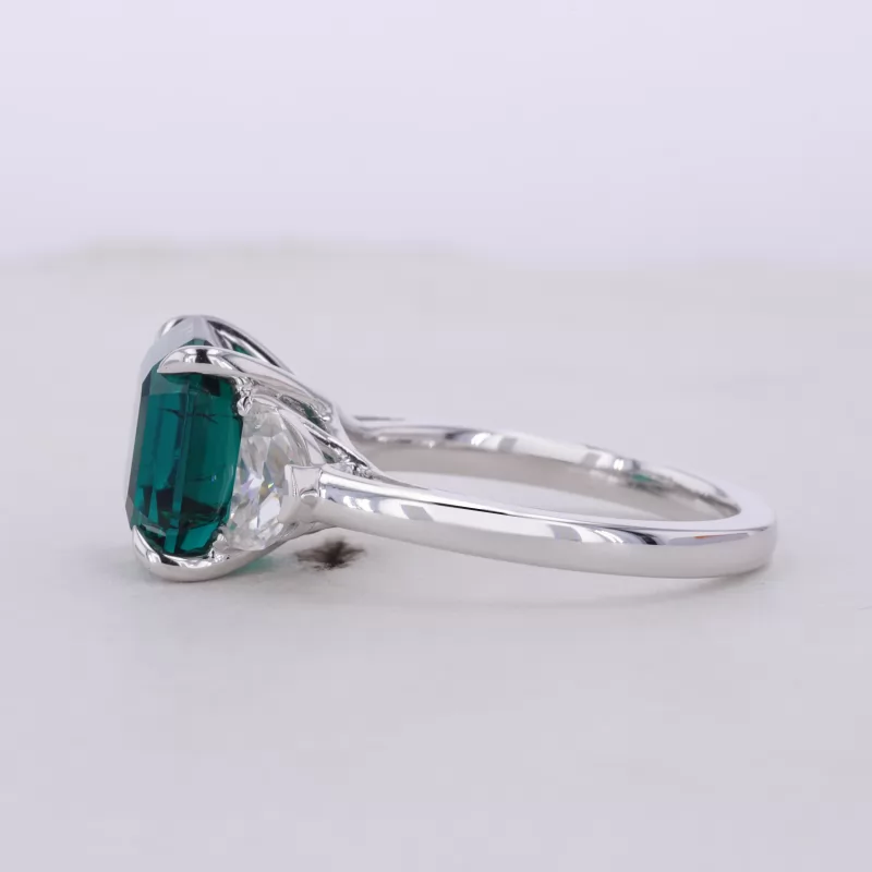 10×10mm Asscher Cut Lab Grown Emerald 14K White Gold Three Stone Engagement Ring