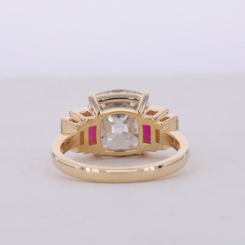 10×10mm Cushion Cut Moissanite With Side Moissanite 9K Yellow Gold Engagement Ring