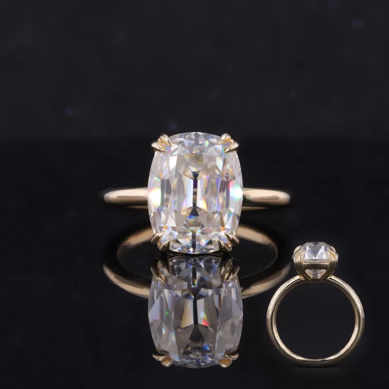 9×11.5mm Cushion Cut Moissanite 10K Gold Solitaire Engagement Ring