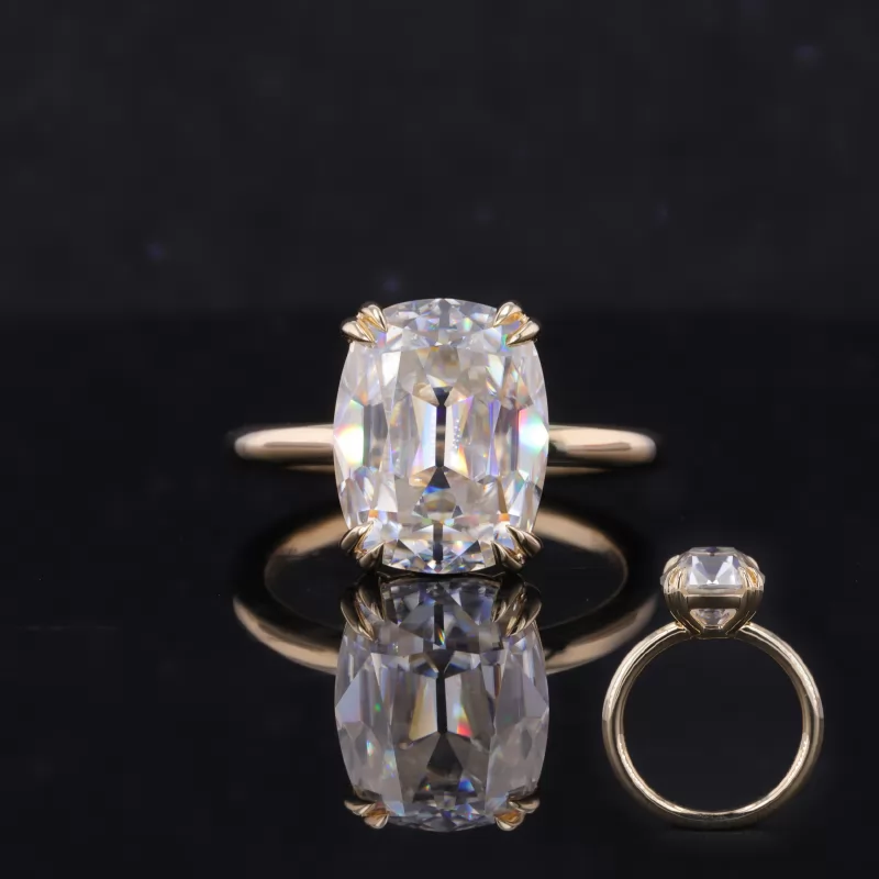 9×11.5mm Cushion Cut Moissanite 10K Yellow Gold Solitaire Engagement Ring