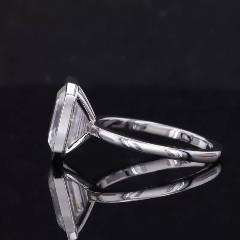 8×10mm Octagon Emerald Cut Moissanite Bezel Set 14K White Gold Solitaire Engagement Ring