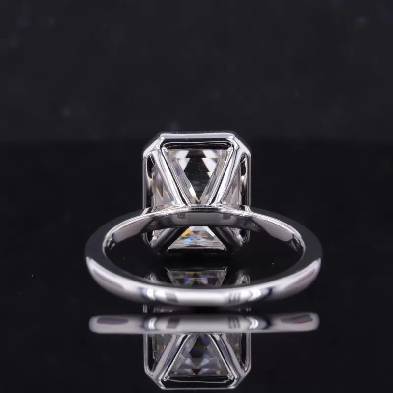 8×10mm Octagon Emerald Cut Moissanite Bezel Set 14K White Gold Solitaire Engagement Ring