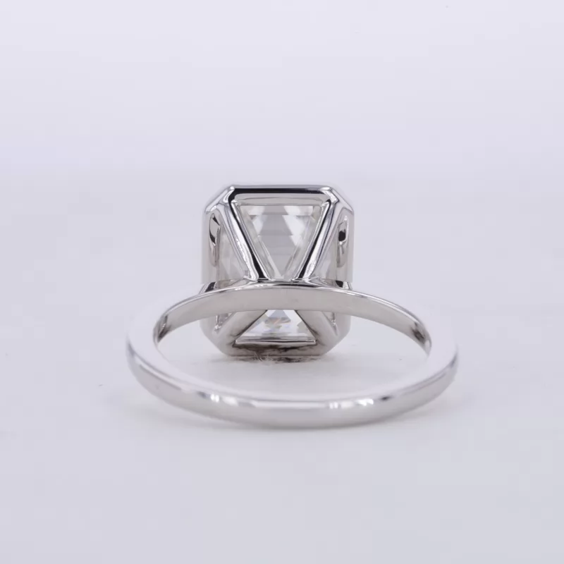 8×10mm Octagon Emerald Cut Moissanite Bezel Set 14K White Gold Solitaire Engagement Ring