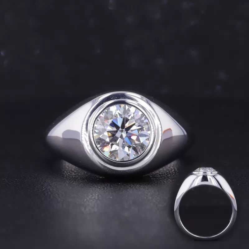 8.36mm Round Brilliant Cut Moissanite Bezel Set S925 Sterling Silver Solitaire Engagement Men Ring