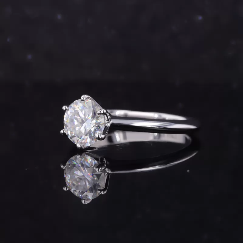 7mm Round Brilliant Cut Moissanite 10K White Gold Solitaire Engagement Ring