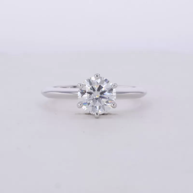 7mm Round Brilliant Cut Moissanite 10K White Gold Solitaire Engagement Ring