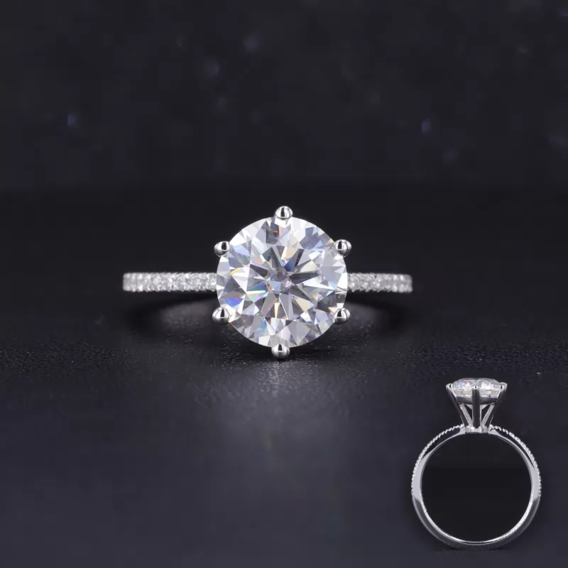 9mm Round Brilliant Cut Moissanite S925 Sterling Silver Pave Engagement Ring