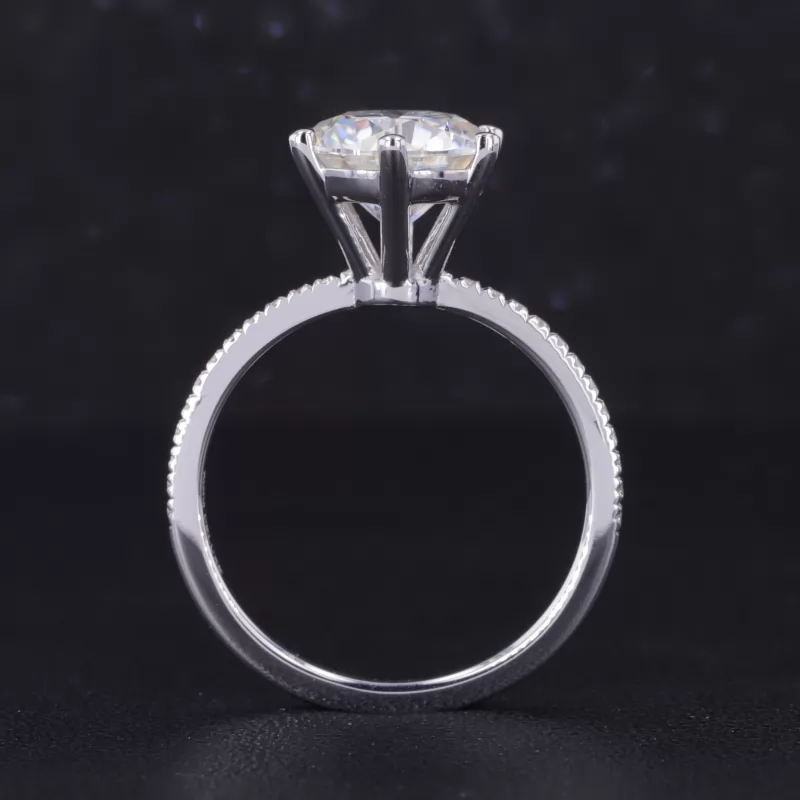 9mm Round Brilliant Cut Moissanite S925 Sterling Silver Pave Engagement Ring