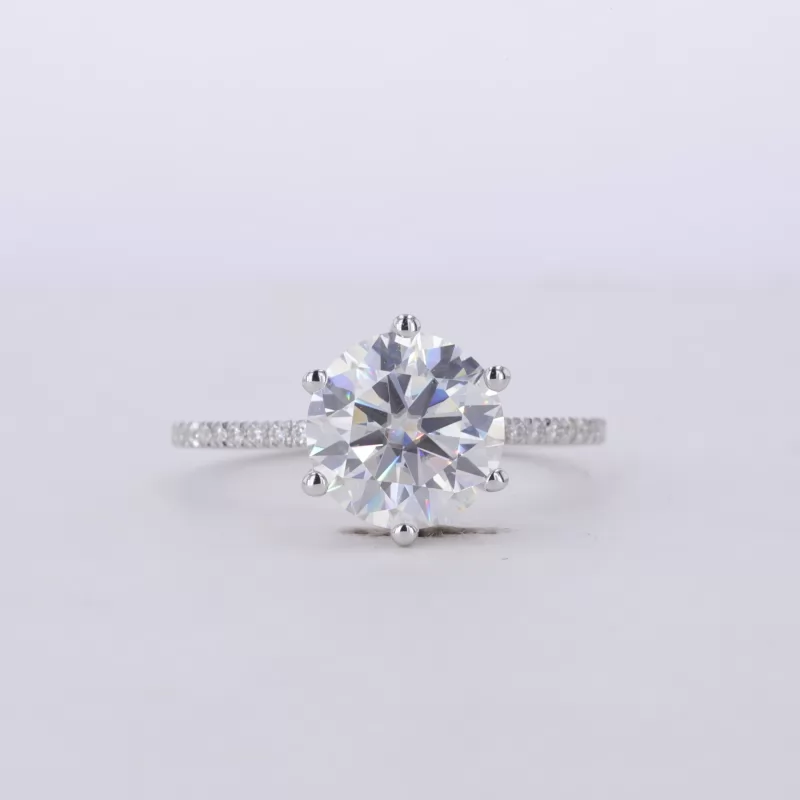 9mm Round Brilliant Cut Moissanite S925 Sterling Silver Pave Engagement Ring