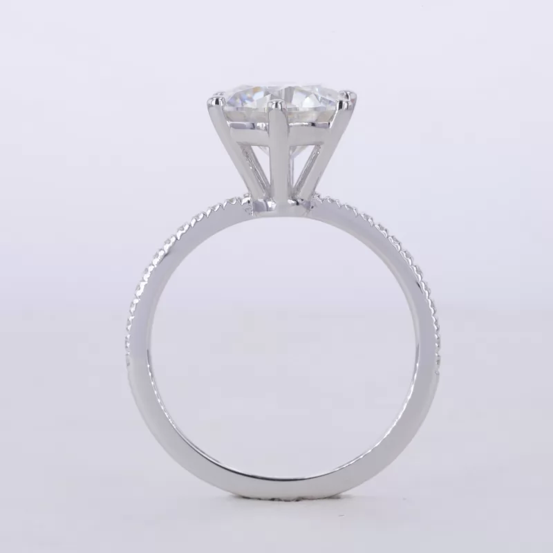 9mm Round Brilliant Cut Moissanite S925 Sterling Silver Pave Engagement Ring