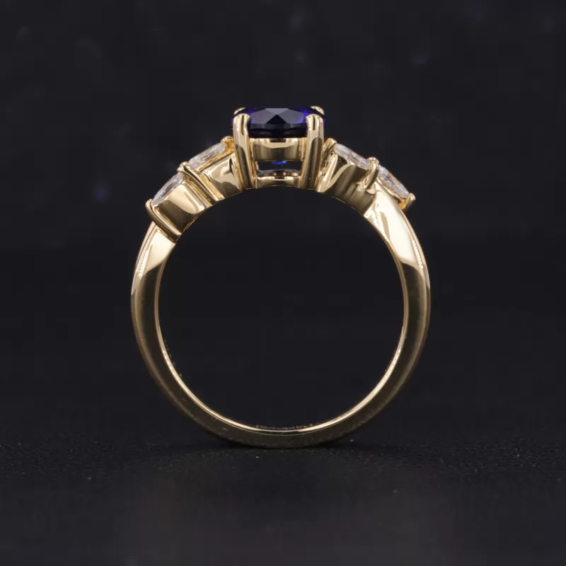 6mm Round Brilliant Cut Lab Grown Sapphire With Winding Band 18K Yellow Gold Pave Engagement Ring