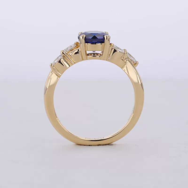 6mm Round Brilliant Cut Lab Grown Sapphire With Winding Band 18K Yellow Gold Pave Engagement Ring