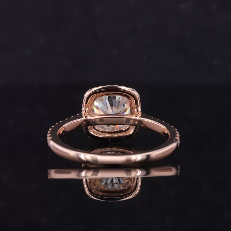 7.5×7.5mm Cushion Cut Moissanite 14K Rose Gold Halo Engagement Ring