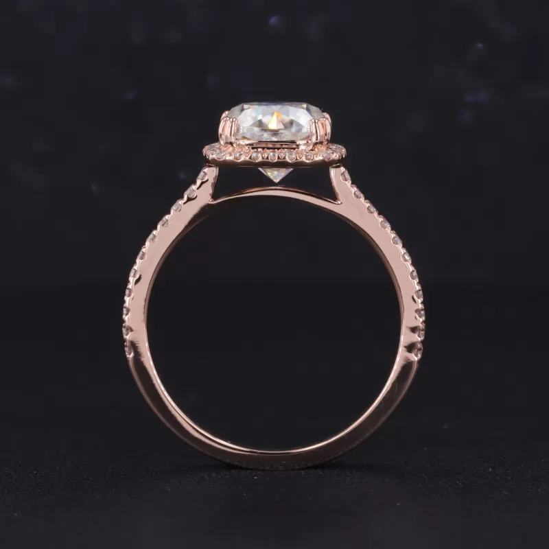 7.5×7.5mm Cushion Cut Moissanite 14K Rose Gold Halo Engagement Ring