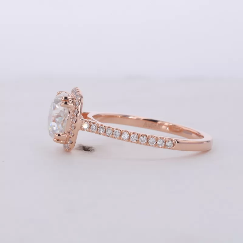 7.5×7.5mm Cushion Cut Moissanite 14K Rose Gold Halo Engagement Ring