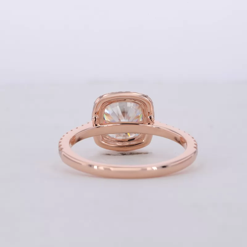 7.5×7.5mm Cushion Cut Moissanite 14K Rose Gold Halo Engagement Ring