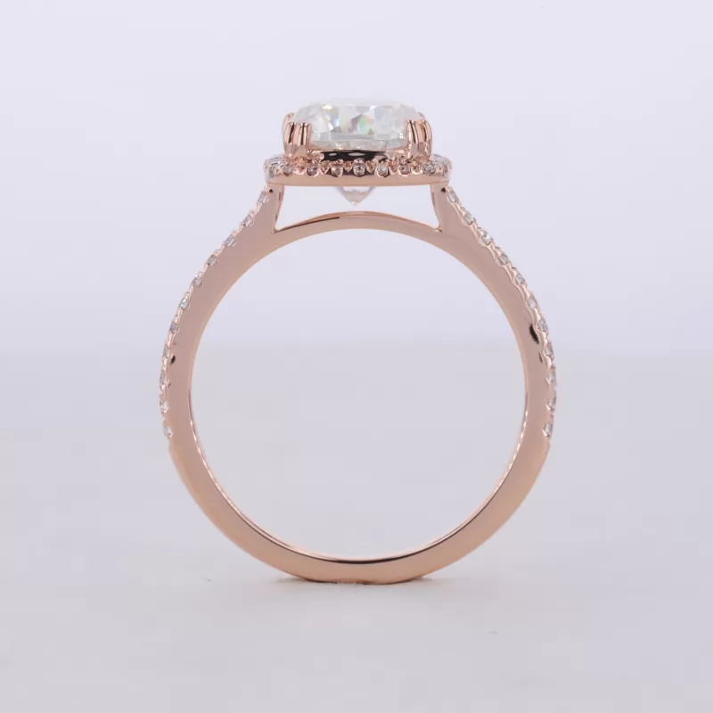 7.5×7.5mm Cushion Cut Moissanite 14K Rose Gold Halo Engagement Ring