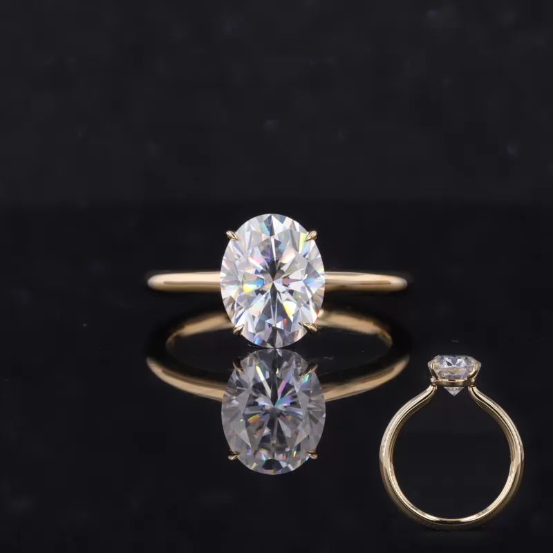 7×9mm Oval Cut Moissanite 18K Yellow Gold Solitaire Engagement Ring