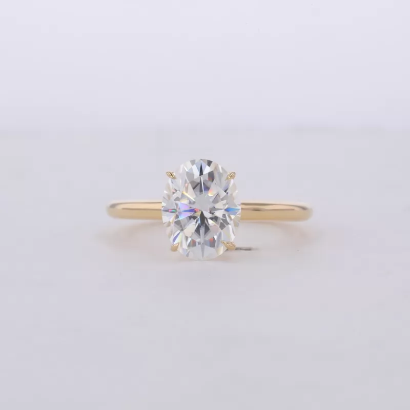 7×9mm Oval Cut Moissanite 18K Yellow Gold Solitaire Engagement Ring