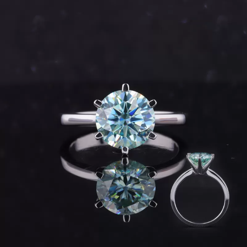 9mm Round Brilliant Cut Blue Moissanite 10K White Gold Solitaire Engagement Ring