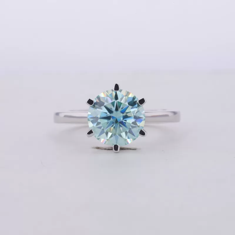 9mm Round Brilliant Cut Blue Moissanite 10K White Gold Solitaire Engagement Ring