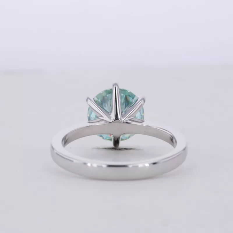 9mm Round Brilliant Cut Blue Moissanite 10K White Gold Solitaire Engagement Ring