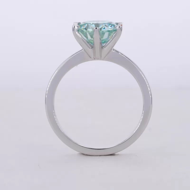 9mm Round Brilliant Cut Blue Moissanite 10K White Gold Solitaire Engagement Ring