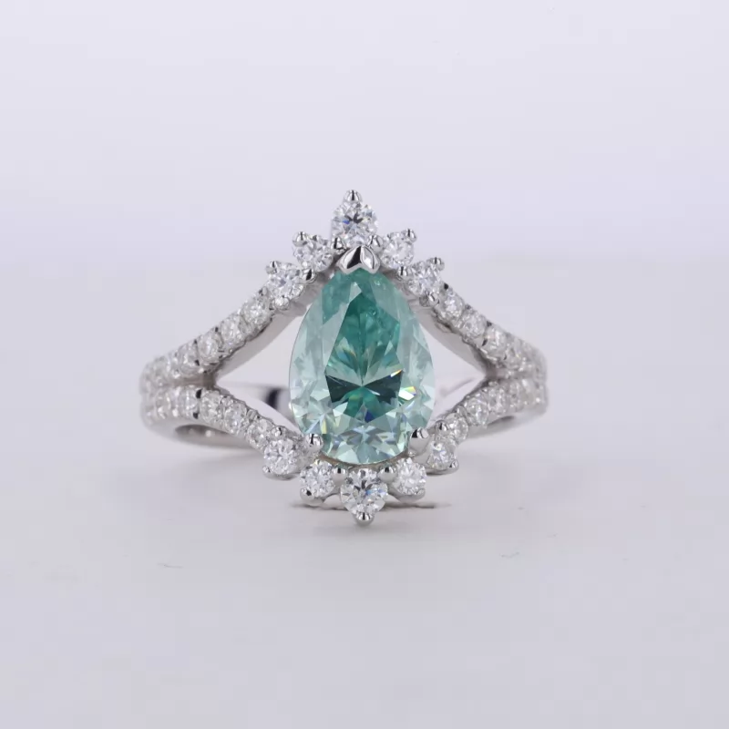 7×10mm Pear Cut Lab Grown Paraiba Sapphire S925 Sterling Silver Vintage Engagement Ring