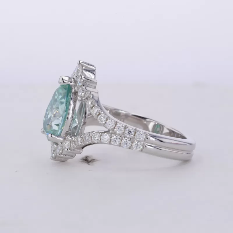 7×10mm Pear Cut Lab Grown Paraiba Sapphire S925 Sterling Silver Vintage Engagement Ring
