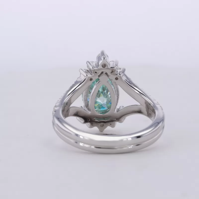 7×10mm Pear Cut Lab Grown Paraiba Sapphire S925 Sterling Silver Vintage Engagement Ring