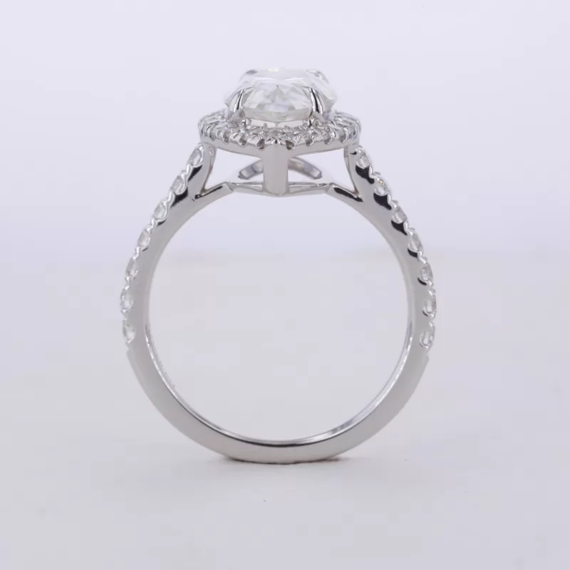 7×14mm Marquise Cut Moissanite 14K White Gold Halo Engagement Ring