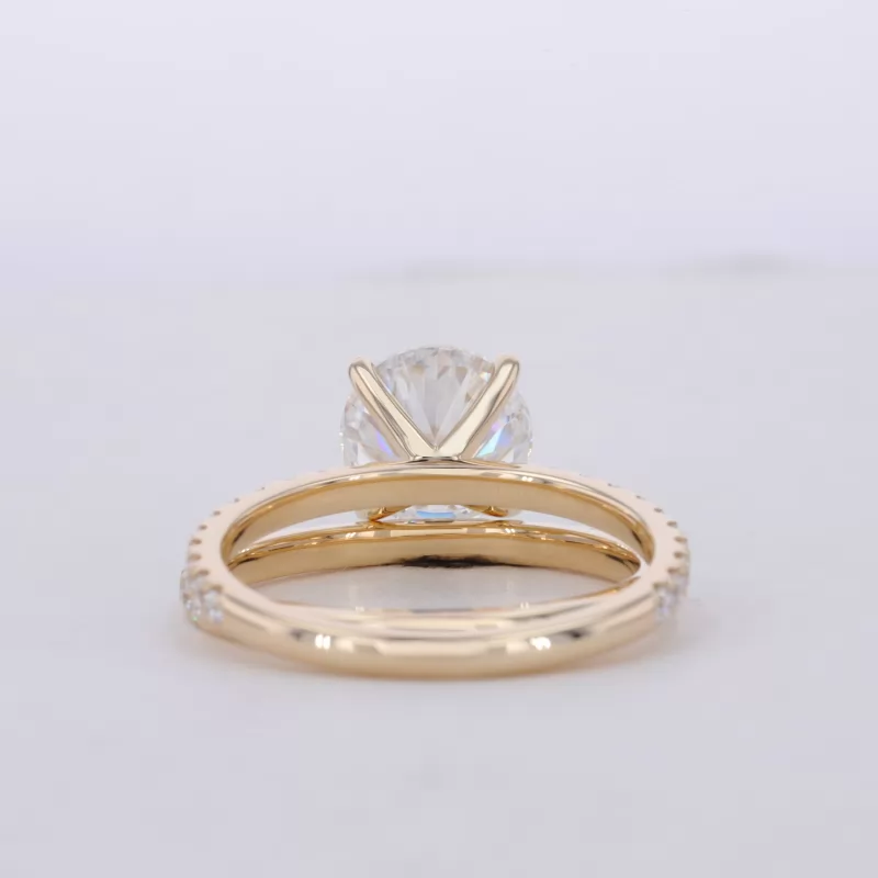 8mm Round Brilliant Cut Moissanite 14K Yellow Gold Pave Engagement Ring Set