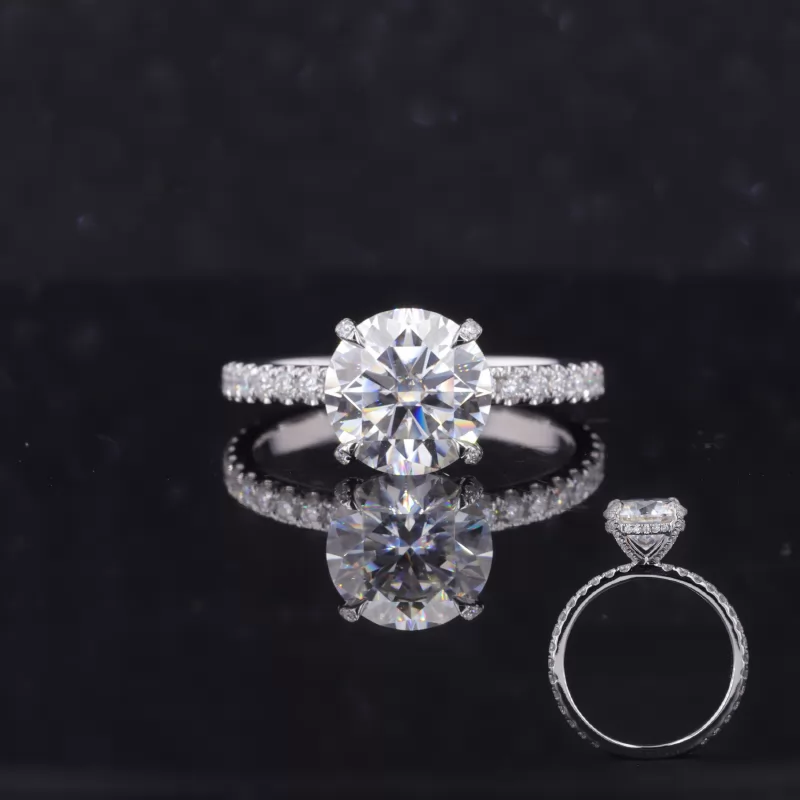 8.5mm Round Brilliant Cut Moissanite 14K White Gold Pave Engagement Ring