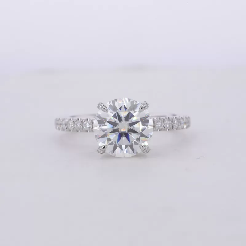 8.5mm Round Brilliant Cut Moissanite 14K White Gold Pave Engagement Ring