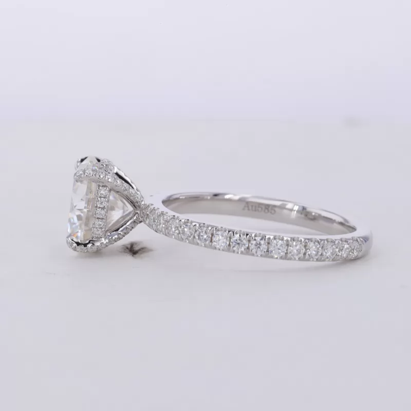 8.5mm Round Brilliant Cut Moissanite 14K White Gold Pave Engagement Ring