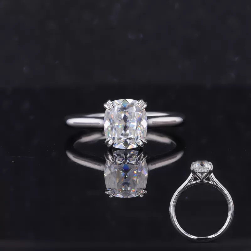 7×8mm Cushion Cut Moissanite PT950 Solitaire Engagement Ring